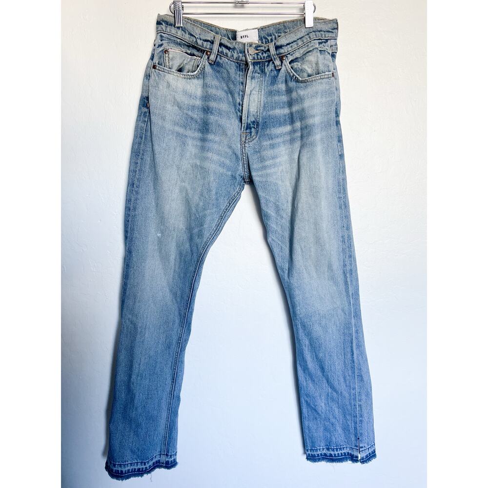 BTFL Denim Jeans Mens Sz 30 Raw Hem Distressed Medium Blue Japanese Streetwear